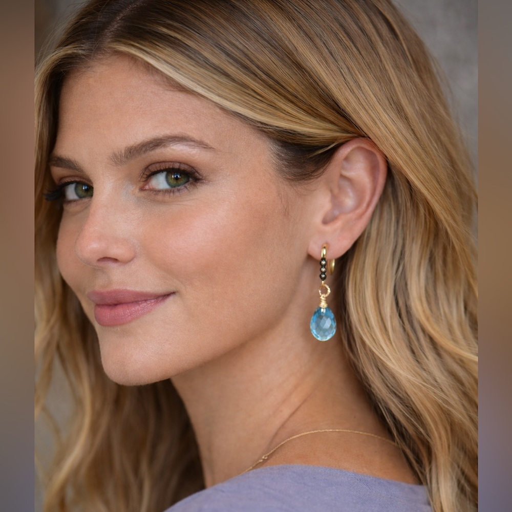Handmade Swiss Blue Topaz Teardrop Earrings – 14K Gold Fill Matana Jewelry
